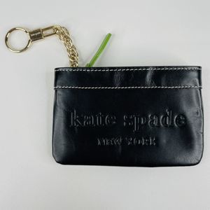 Kate Spade New York Logo Black Embossed Mini Key Chain Coin Purse Wallet Case